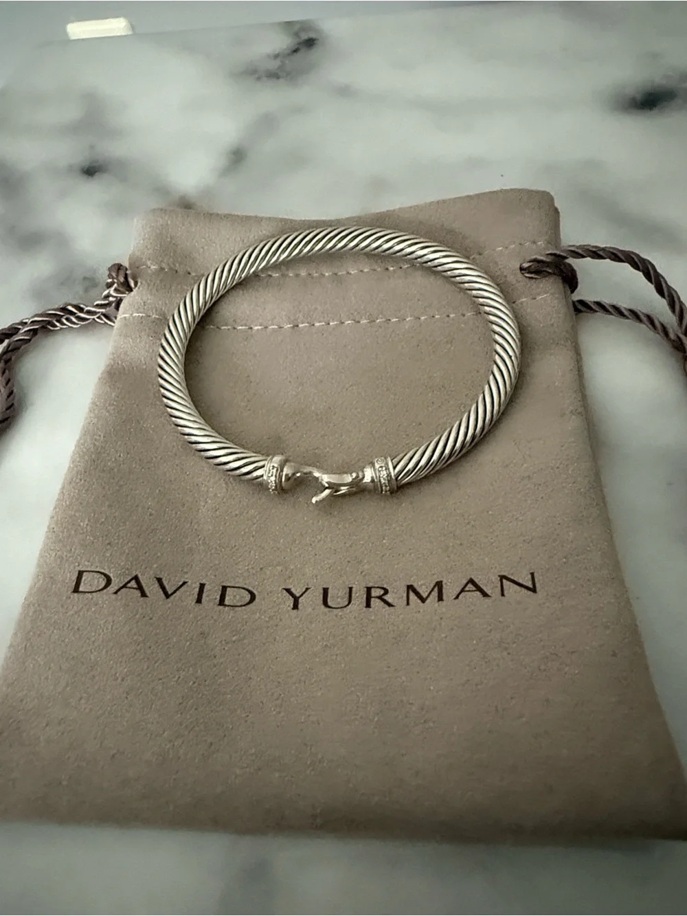 David Yurman Silver Twisted Cable Bracelet with Hook Clasp